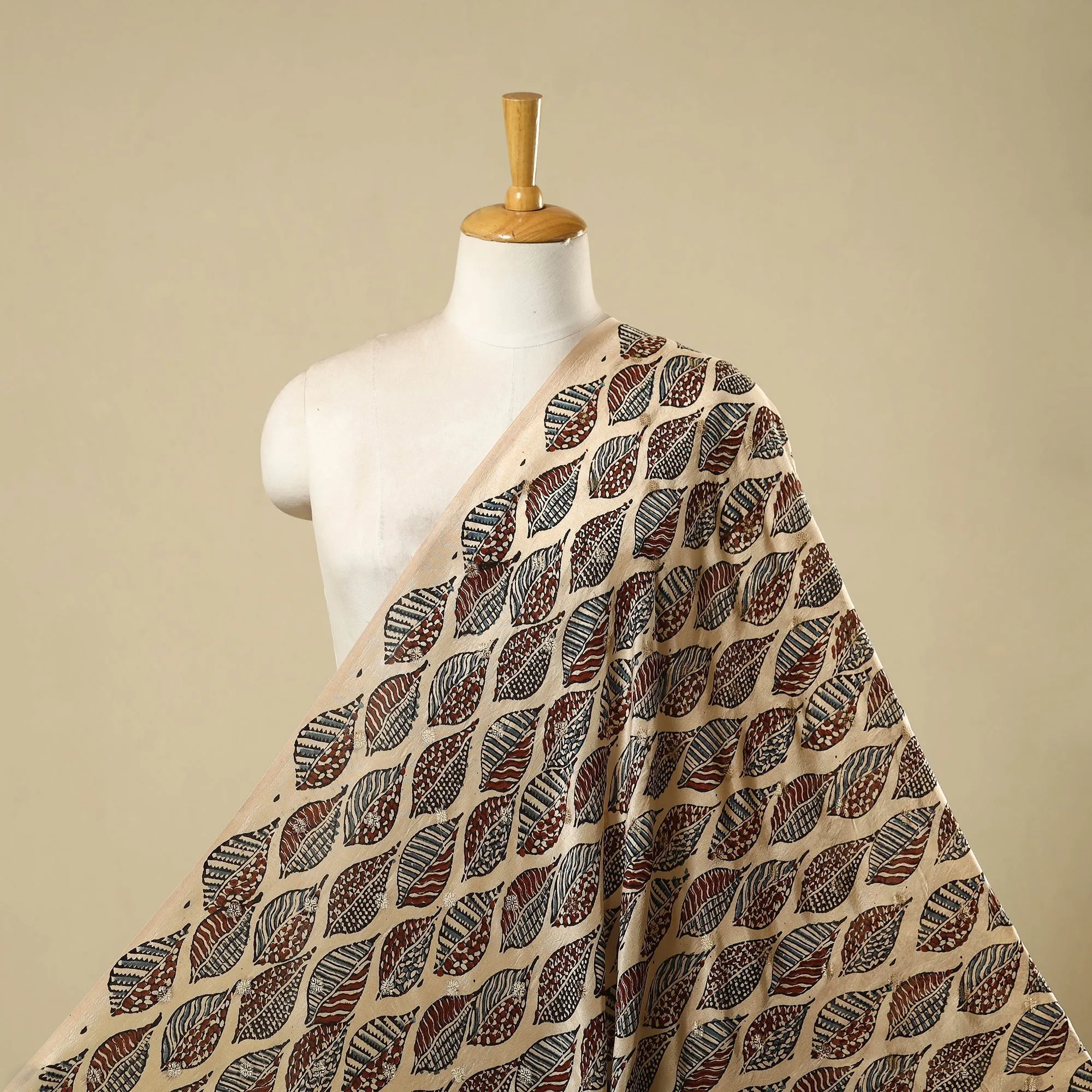 Beige - Block Print Natural Dyed Dola Silk Jacquard Buti Ajrakh Fabric 12 sold by Itokri