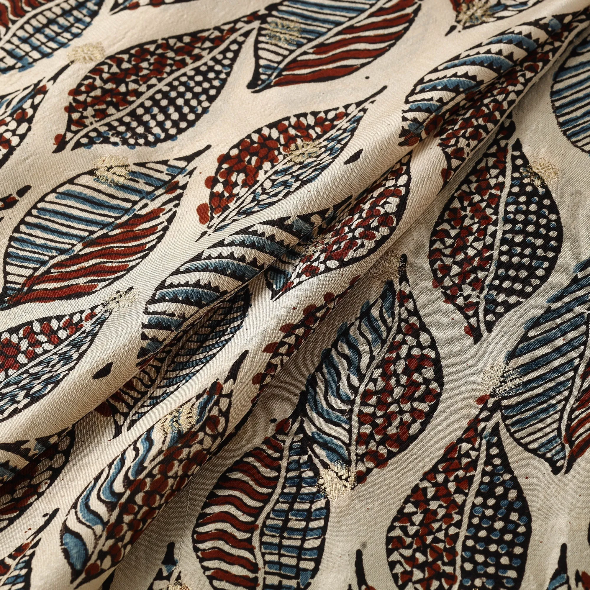 Beige - Block Print Natural Dyed Dola Silk Jacquard Buti Ajrakh Fabric 12 sold by Itokri product image thumbnail 2