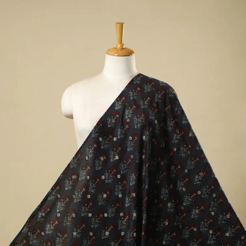 Blue - Block Print Natural Dyed Dola Silk Jacquard Buti Ajrakh Fabric 16 sold by Itokri