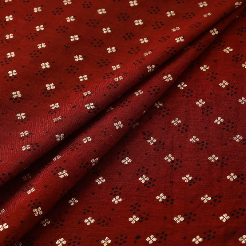 Red - Block Print Natural Dyed Dola Silk Jacquard Buti Ajrakh Fabric 20 sold by Itokri