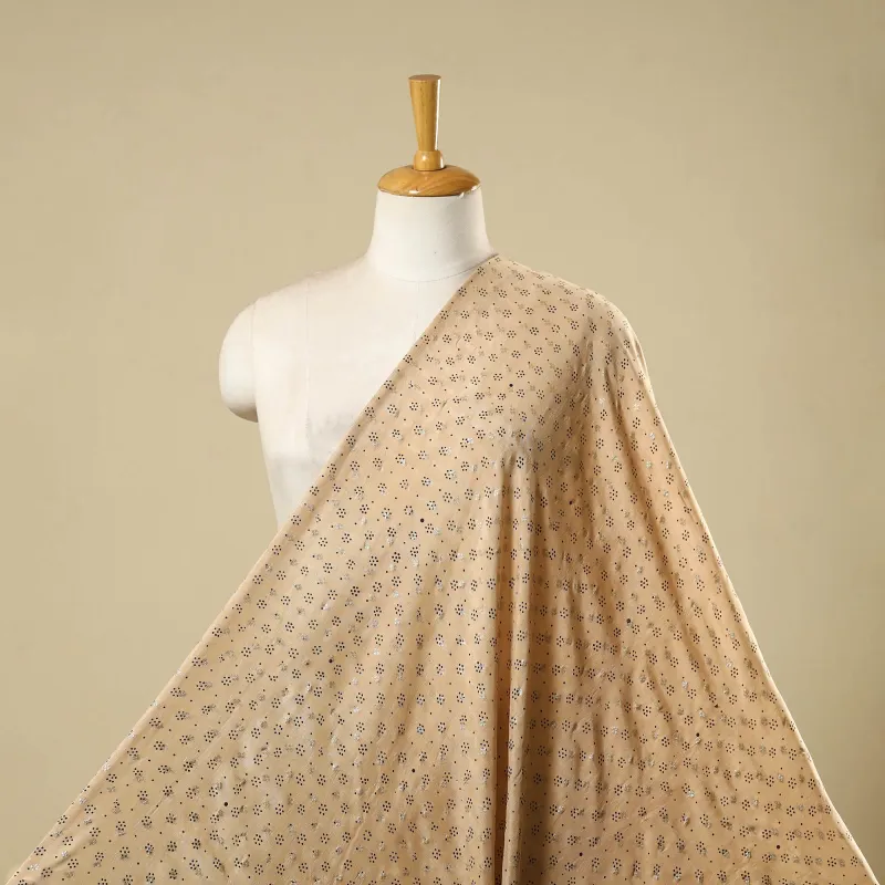 Beige - Block Print Natural Dyed Dola Silk Jacquard Buti Ajrakh Fabric 19 sold by Itokri