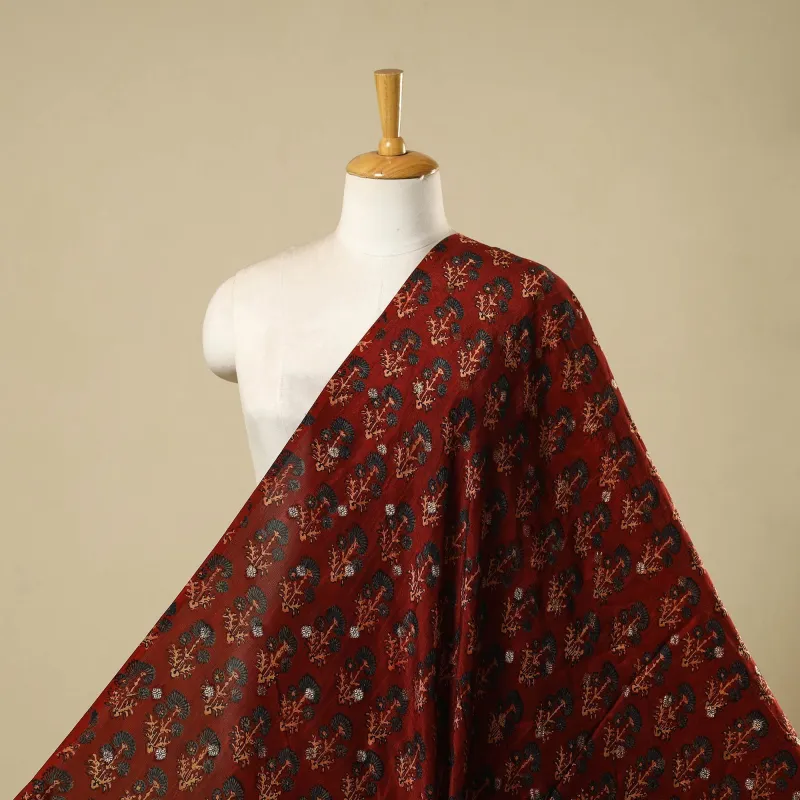 Red - Block Print Natural Dyed Dola Silk Jacquard Buti Ajrakh Fabric 18 sold by Itokri