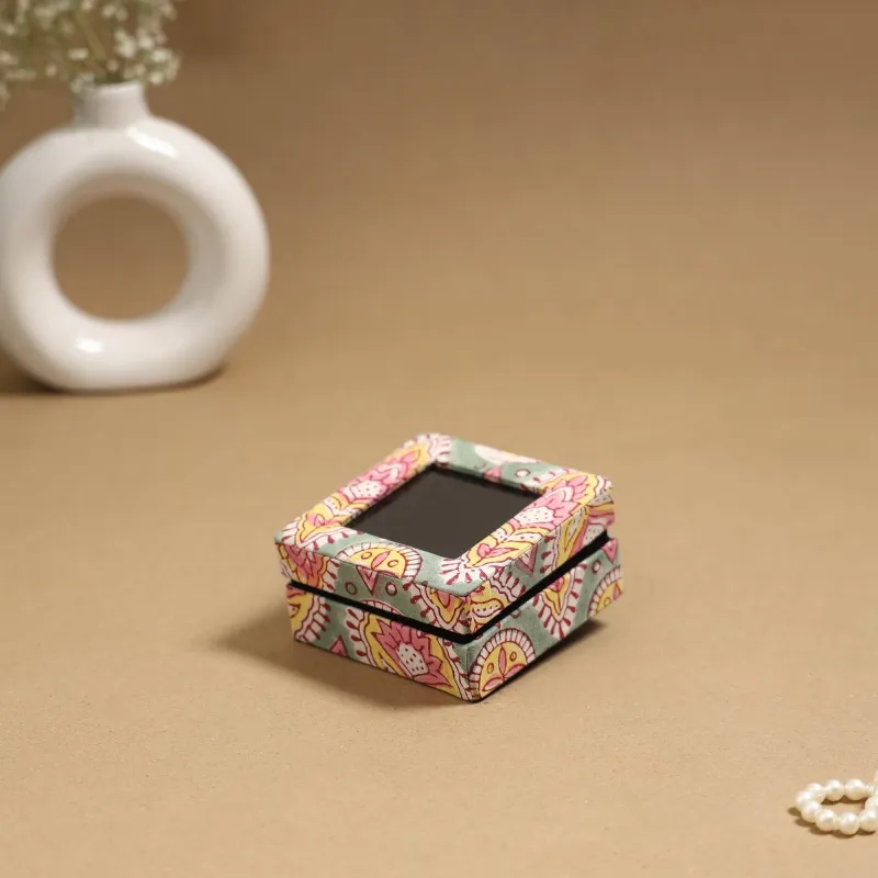 Green - Handcrafted Printed Fabric Ring/Earring Box 40 sold by Itokri