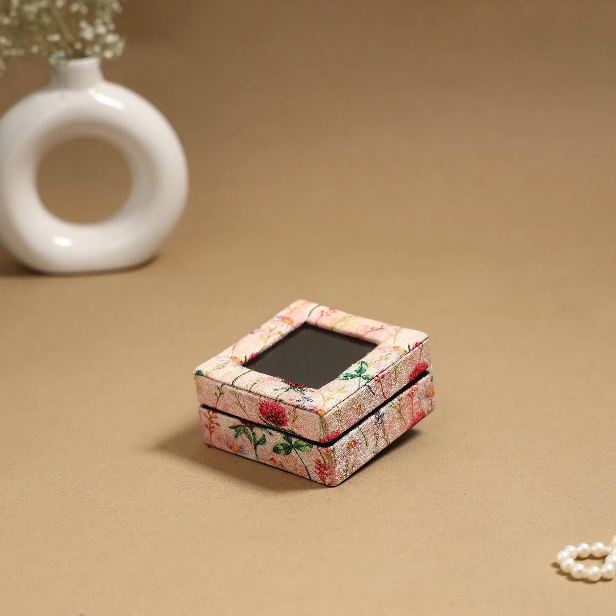 Pink - Handcrafted Printed Fabric Ring/Earring Box 41 sold by Itokri