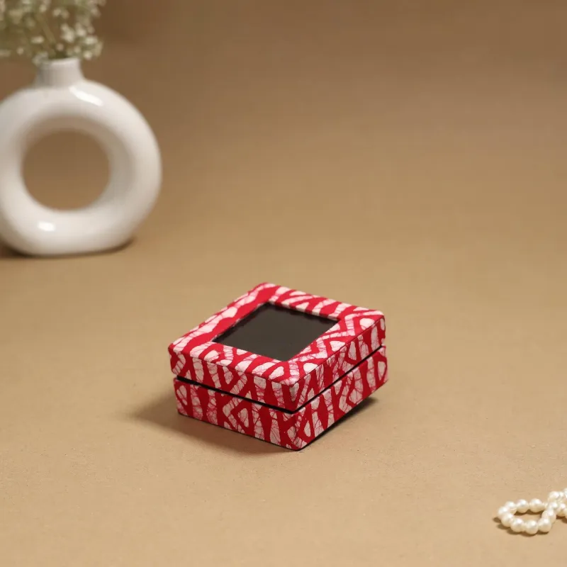 Red - Handcrafted Printed Fabric Ring/Earring Box 44 sold by Itokri