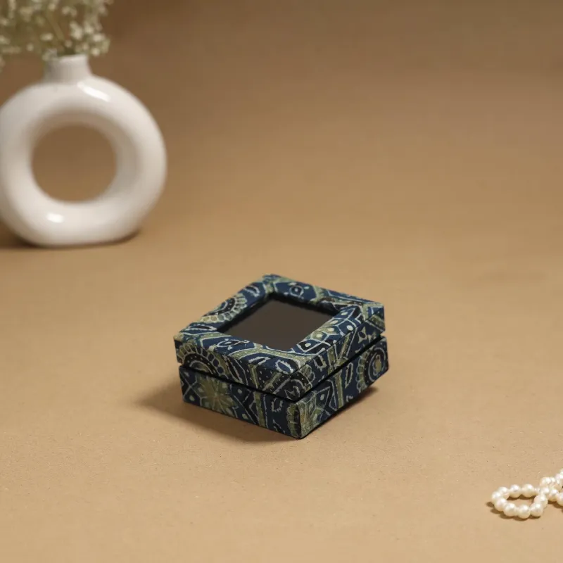 Blue - Handcrafted Printed Fabric Ring/Earring Box 48 sold by Itokri