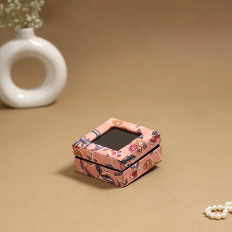 Pink - Handcrafted Printed Fabric Ring/Earring Box 46 sold by Itokri