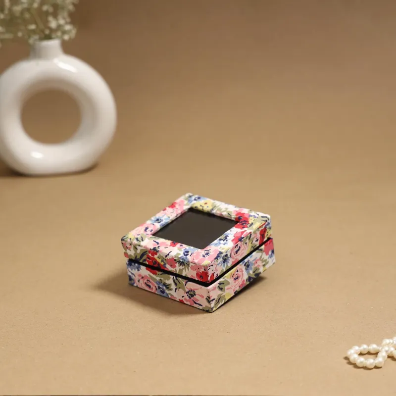 Pink - Handcrafted Printed Fabric Ring/Earring Box 51 sold by Itokri