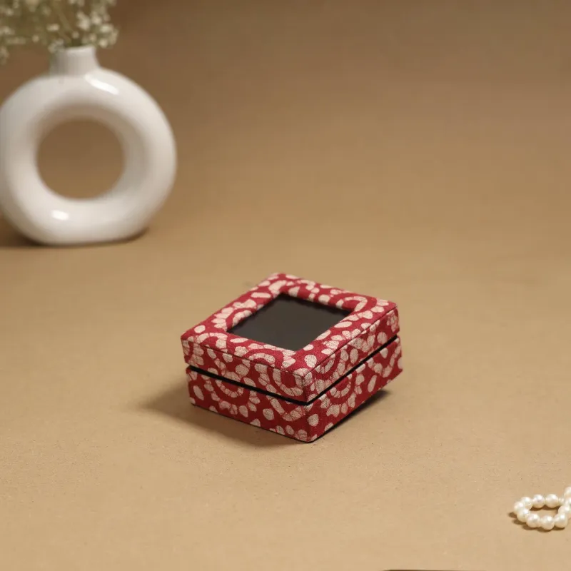 Red - Handcrafted Printed Fabric Ring/Earring Box 50 sold by Itokri