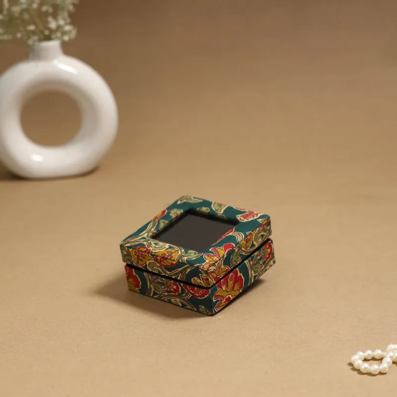 Green - Handcrafted Printed Fabric Ring/Earring Box 56 sold by Itokri