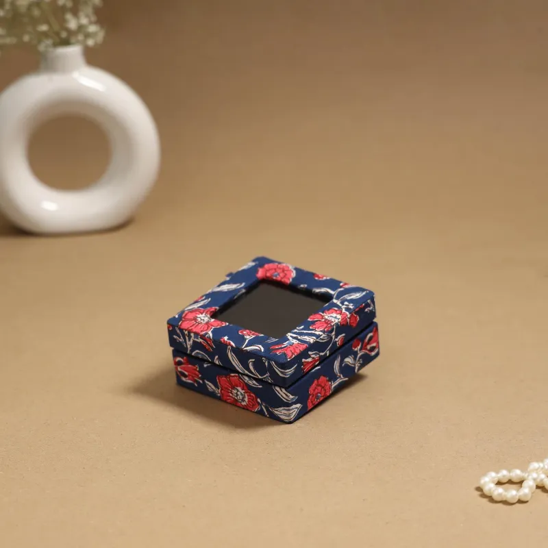Blue - Handcrafted Printed Fabric Ring/Earring Box 54 sold by Itokri
