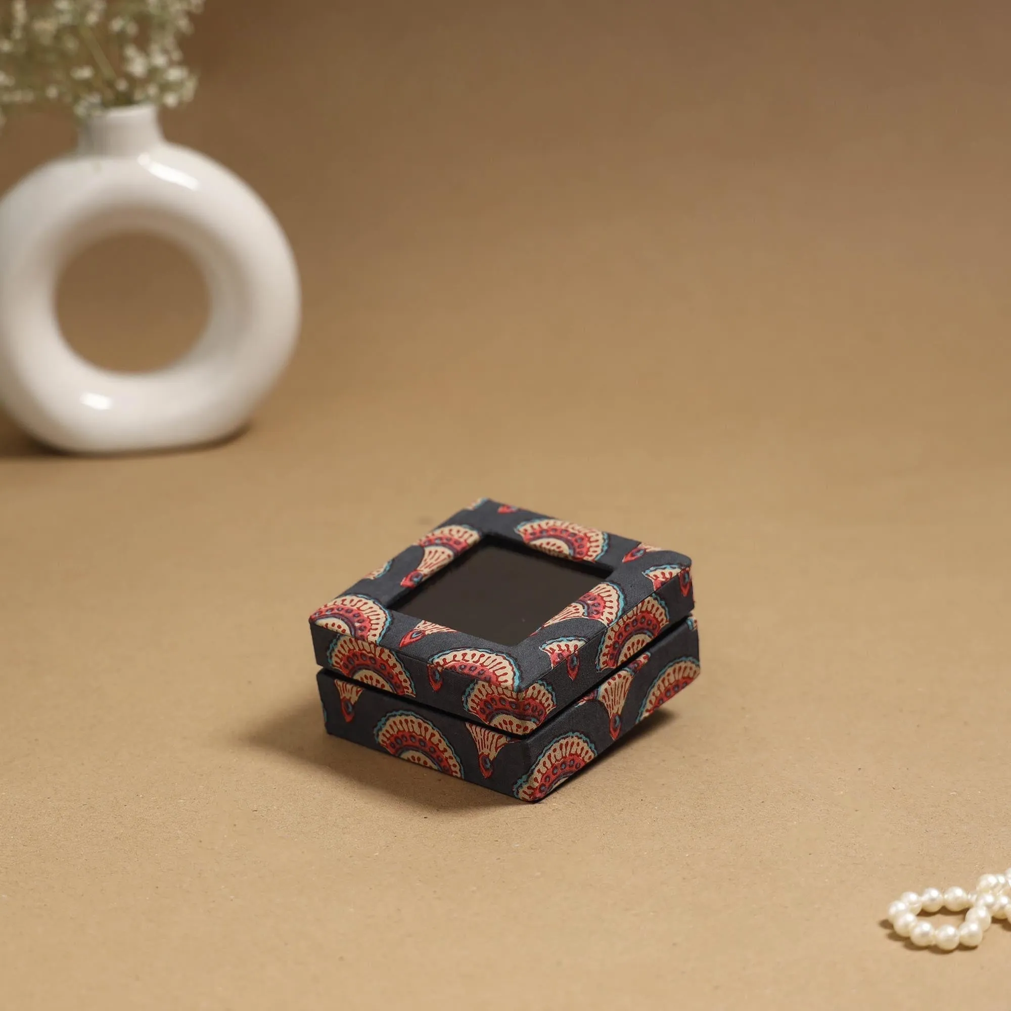 Black - Handcrafted Printed Fabric Ring/Earring Box 60 sold by Itokri
