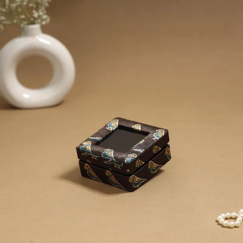 Black - Handcrafted Printed Fabric Ring/Earring Box 57 sold by Itokri