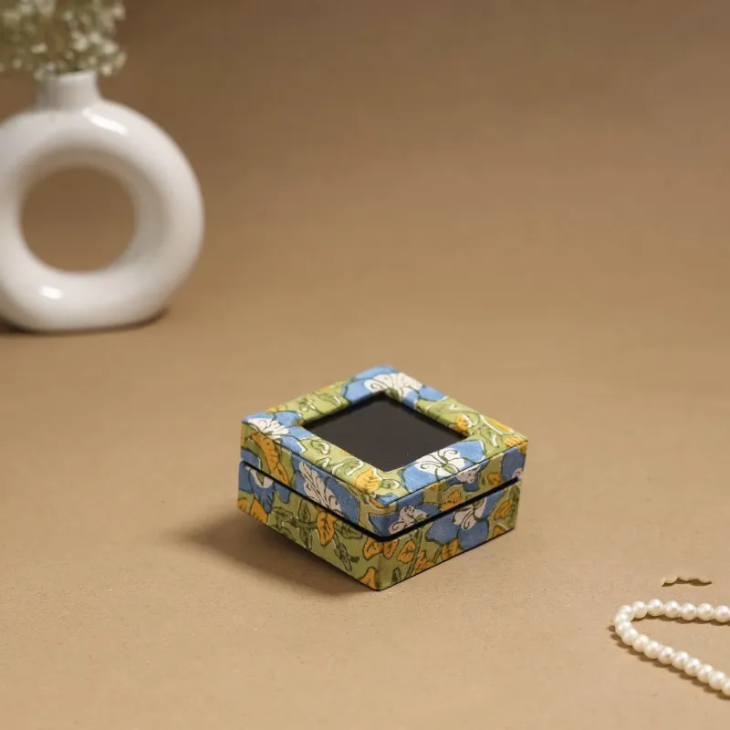Blue - Handcrafted Printed Fabric Ring/Earring Box 64 sold by Itokri