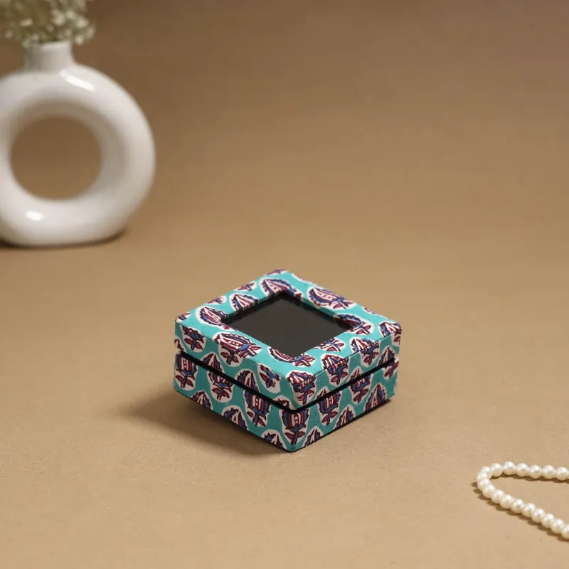Blue - Handcrafted Printed Fabric Ring/Earring Box 63 sold by Itokri