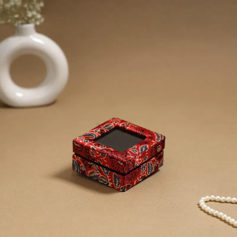 Red - Handcrafted Printed Fabric Ring/Earring Box 62 sold by Itokri