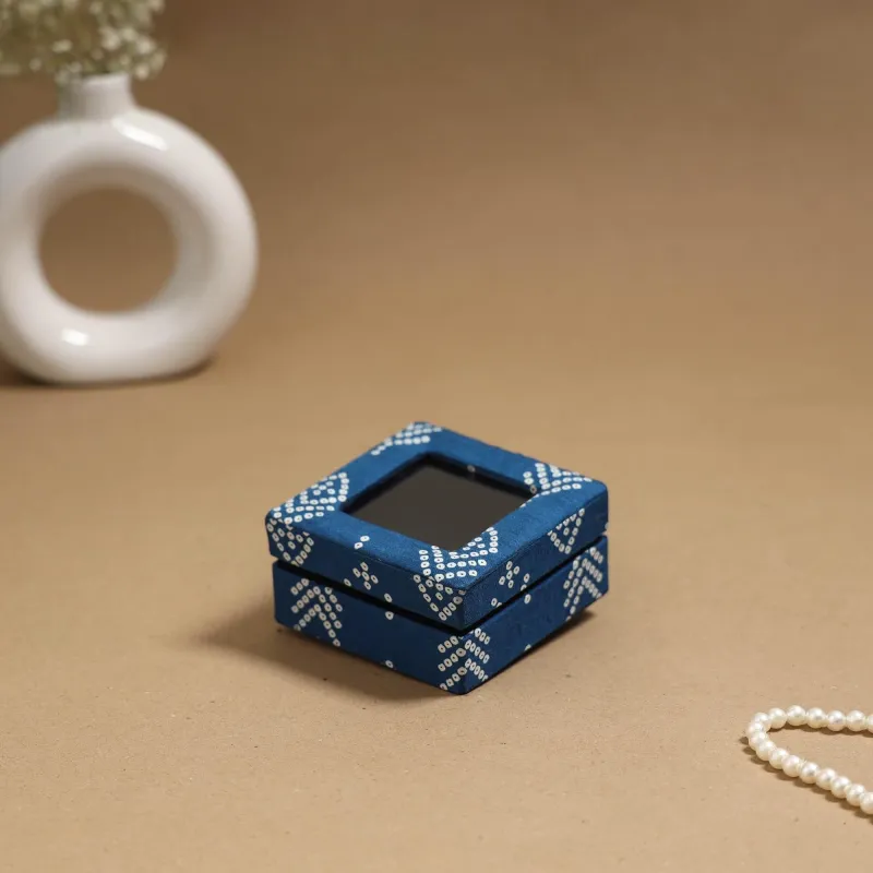 Blue - Handcrafted Printed Fabric Ring/Earring Box 61 sold by Itokri