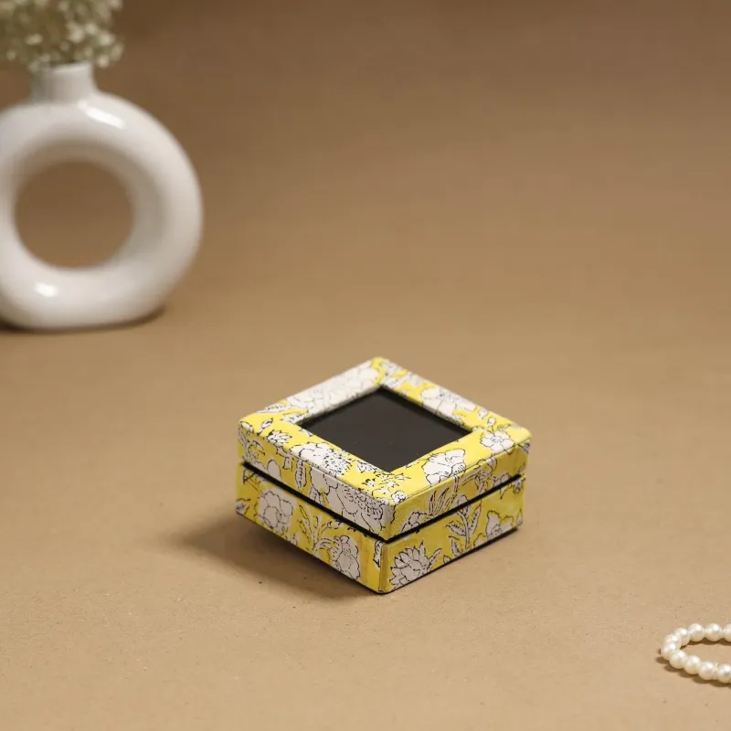 Yellow - Handcrafted Printed Fabric Ring/Earring Box 67 sold by Itokri