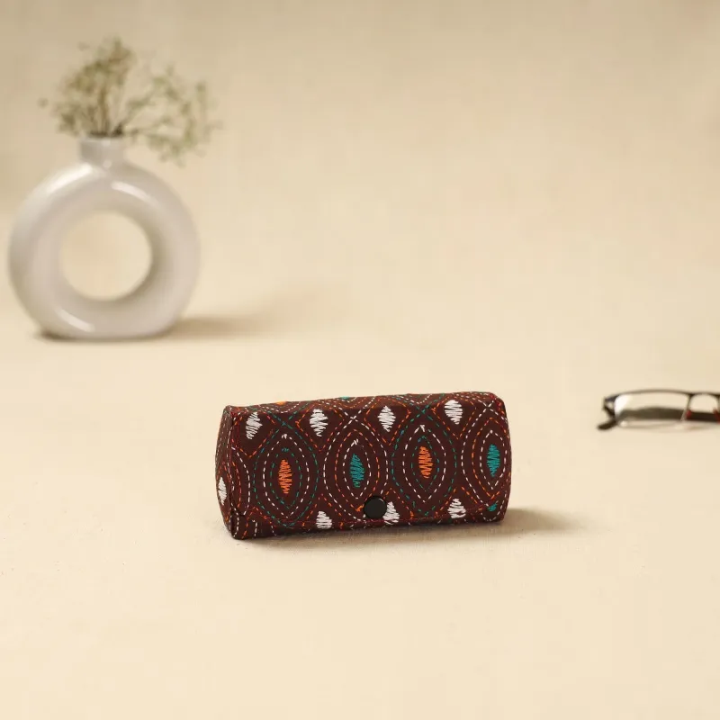 Brown - Handcrafted Bengal Kantha Work Spectacle Case 14 sold by Itokri