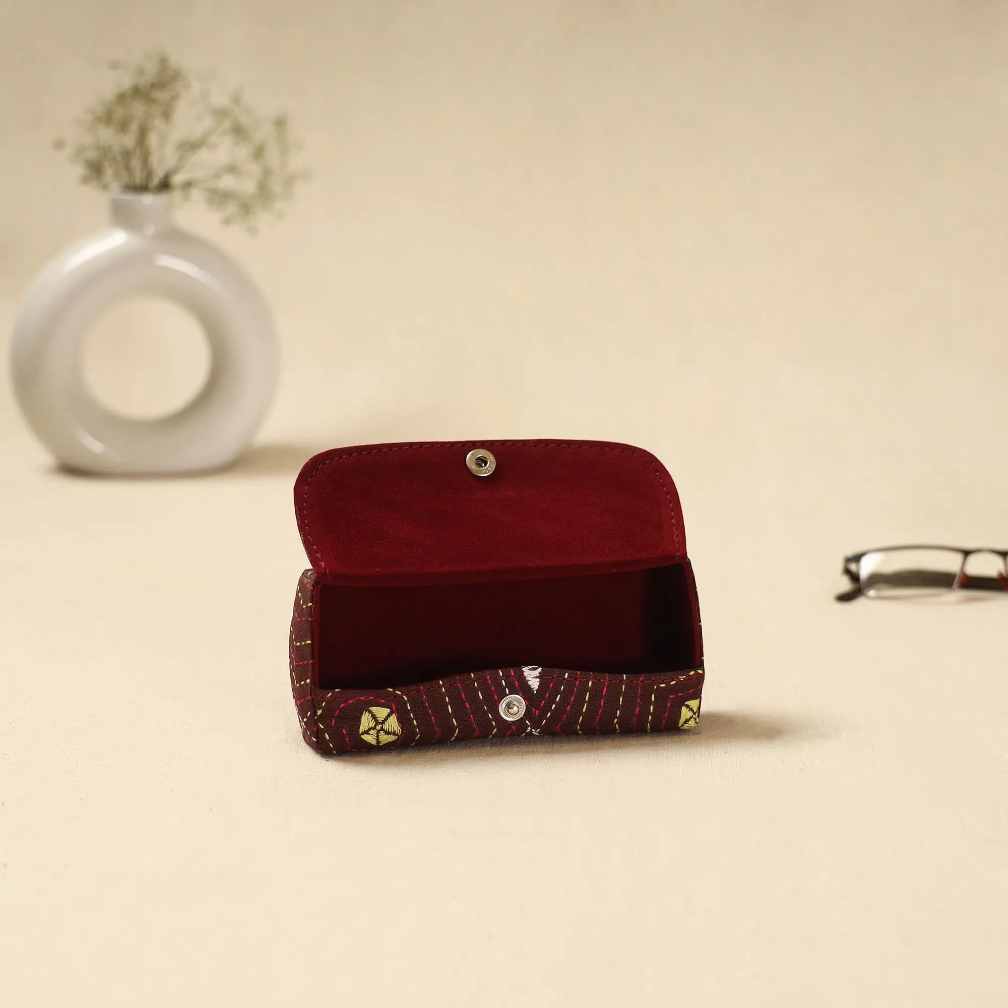 Brown - Handcrafted Bengal Kantha Work Spectacle Case 13 sold by Itokri product image thumbnail 2