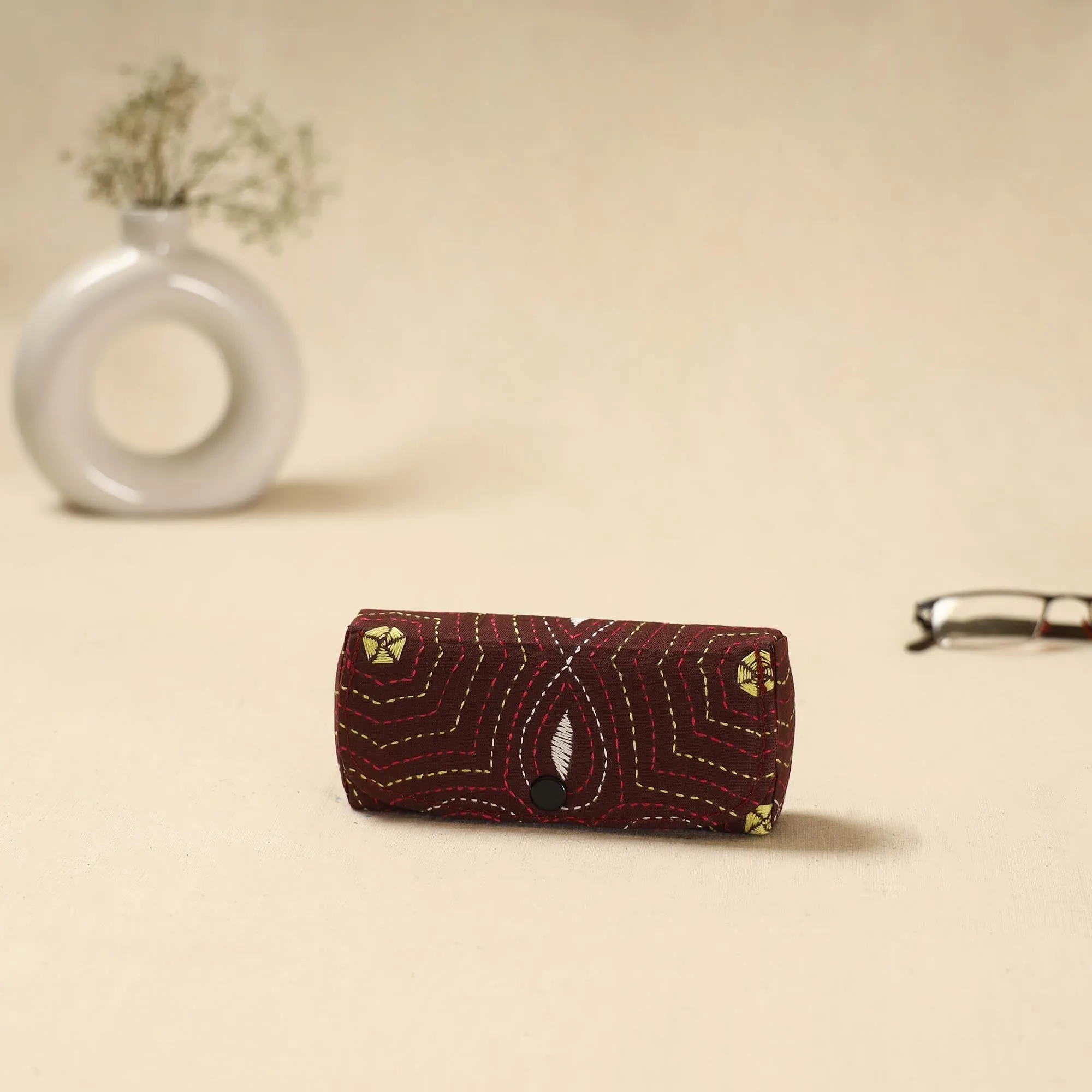 Brown - Handcrafted Bengal Kantha Work Spectacle Case 13 sold by Itokri product image thumbnail 3