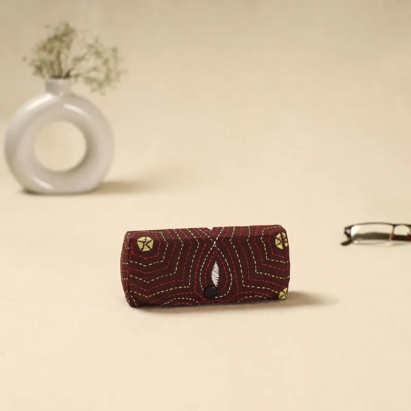 Brown - Handcrafted Bengal Kantha Work Spectacle Case 13 sold by Itokri