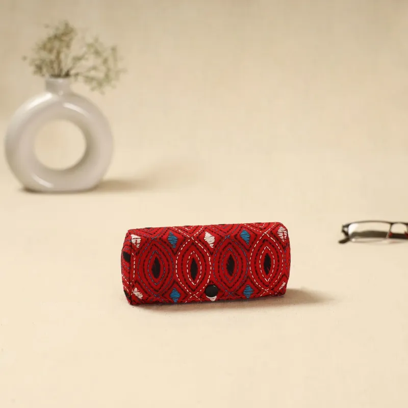 Red - Handcrafted Bengal Kantha Work Spectacle Case 09 sold by Itokri