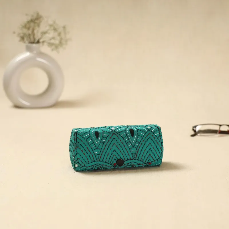 Green - Handcrafted Bengal Kantha Work Spectacle Case 05 sold by Itokri