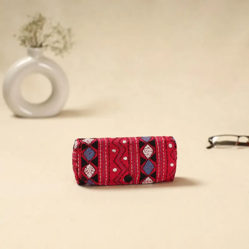 Red - Handcrafted Bengal Kantha Work Spectacle Case 04 sold by Itokri