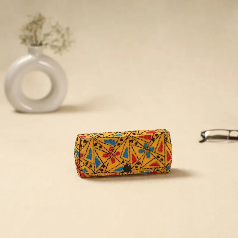 Yellow - Handcrafted Bengal Kantha Work Spectacle Case 01 sold by Itokri