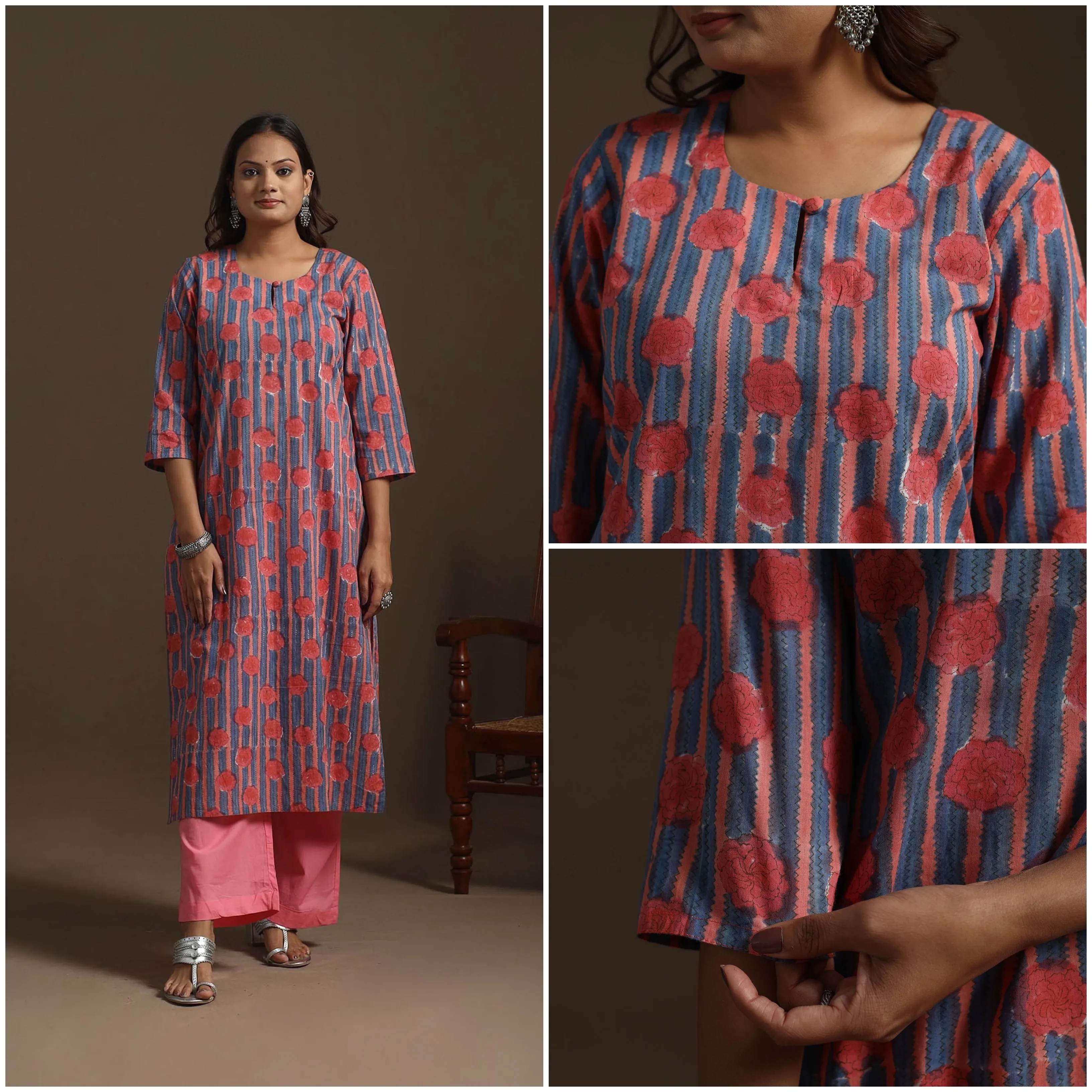 Pink - Hand Block Print Cotton Straight Sanganeri Kurta for women 07 sold by Itokri product image thumbnail 3