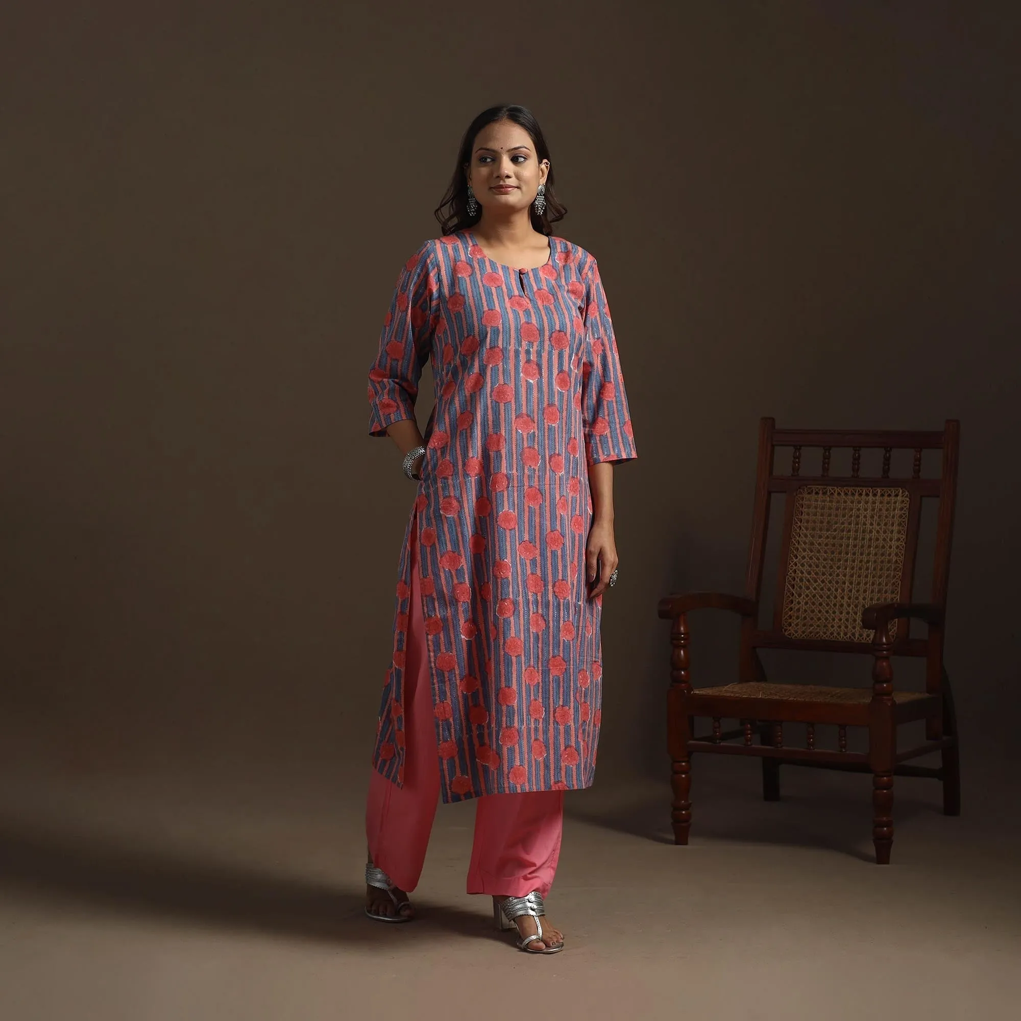 Pink - Hand Block Print Cotton Straight Sanganeri Kurta for women 07 sold by Itokri