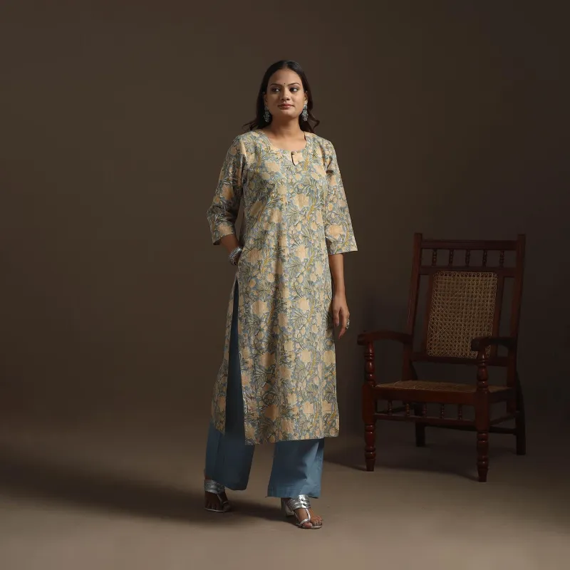 Grey - Hand Block Print Cotton Straight Sanganeri Kurta for women 08 sold by Itokri