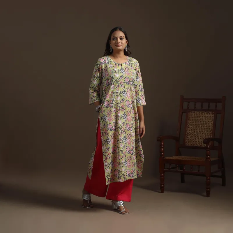 Green - Hand Block Print Cotton Straight Sanganeri Kurta for women 09 sold by Itokri