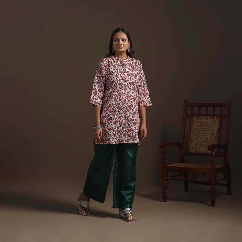 Pink - Hand Block Print Cotton Short Sanganeri Kurta for women 13 sold by Itokri