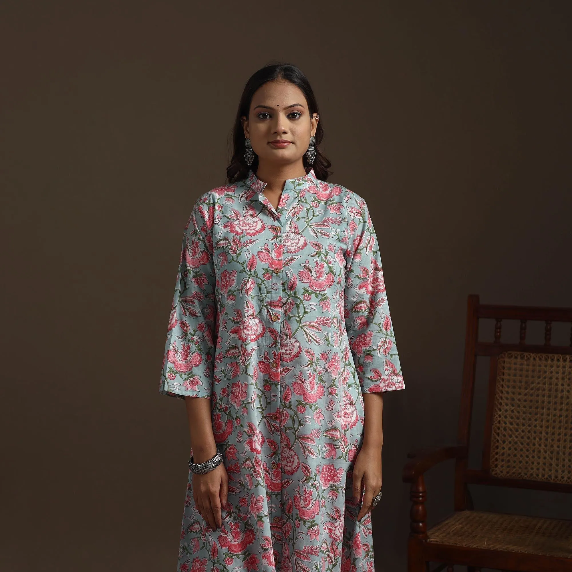 Green - Hand Block Print Cotton A-Line Sanganeri Kurta for women 03 sold by Itokri product image thumbnail 2