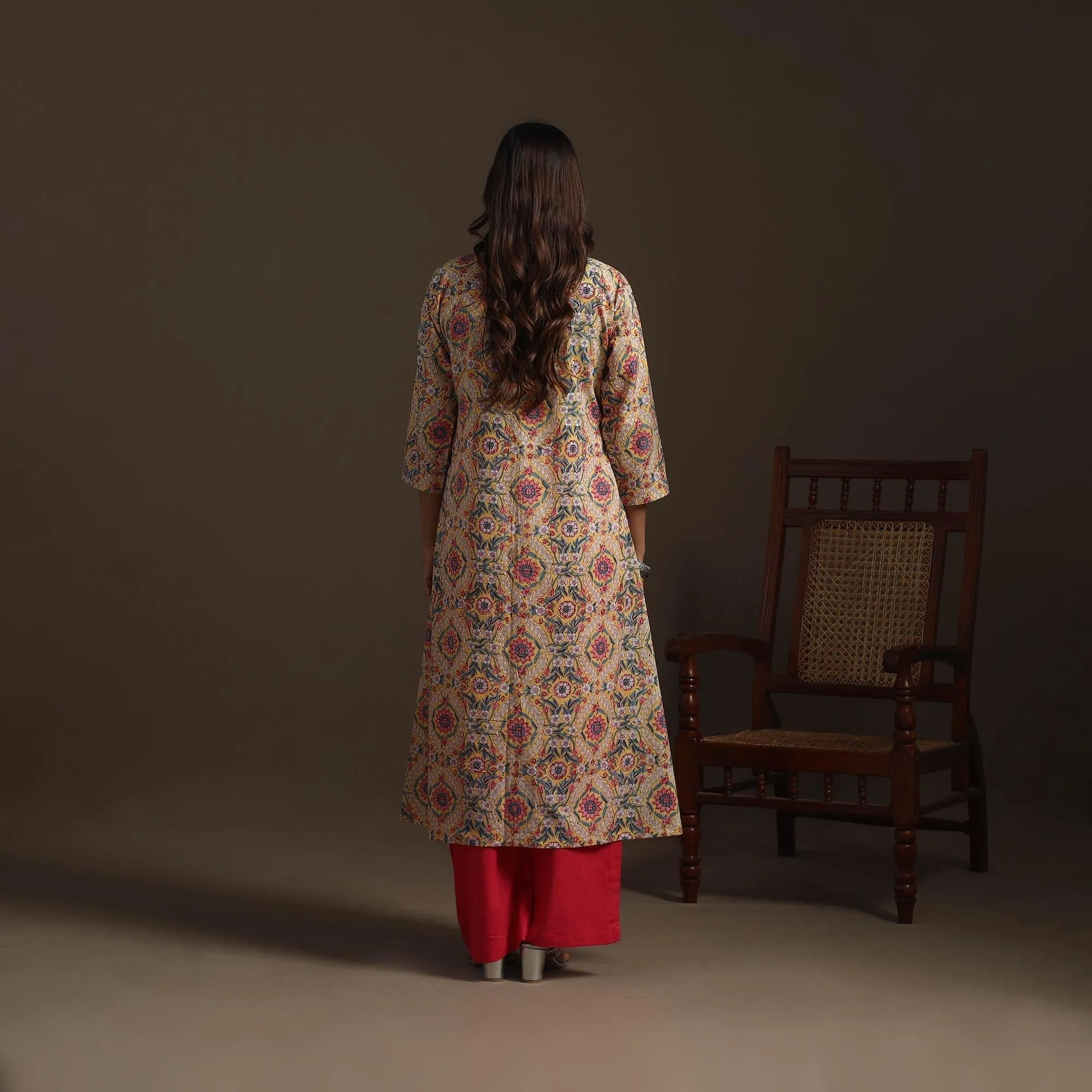 Yellow - Hand Block Print Cotton A-Line Sanganeri Kurta for women 02 sold by Itokri product image thumbnail 4