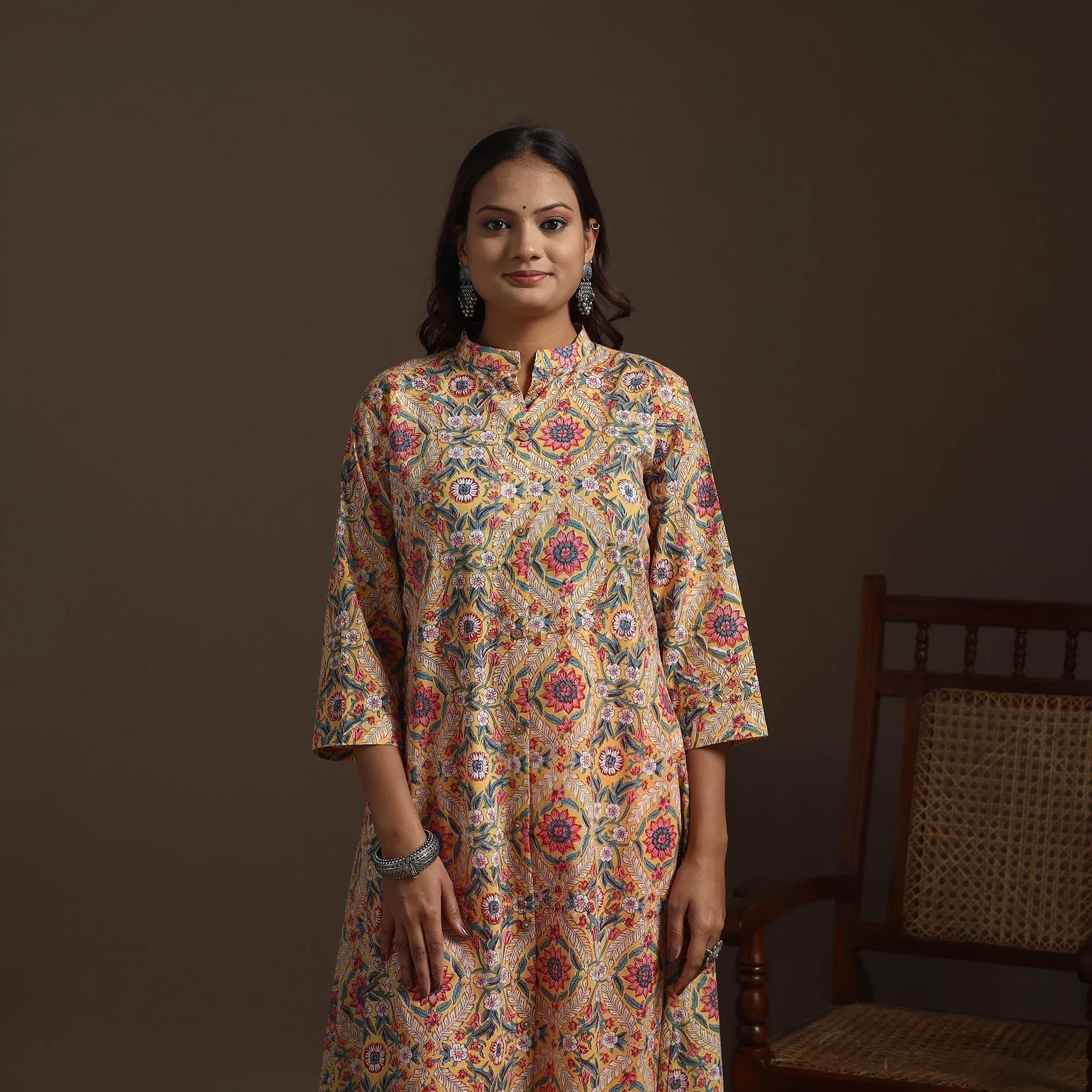 Yellow - Hand Block Print Cotton A-Line Sanganeri Kurta for women 02 sold by Itokri product image thumbnail 2