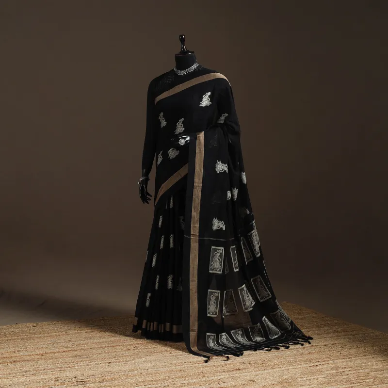 Black - Dharwad Cotton Saree with Thread Buta 07 sold by Itokri