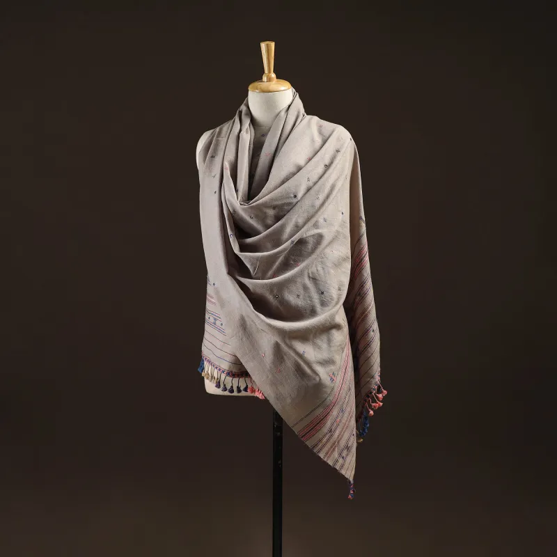 Brown - Kutch Mirror Work Handwoven Merino Wool Shawl 32 sold by Itokri