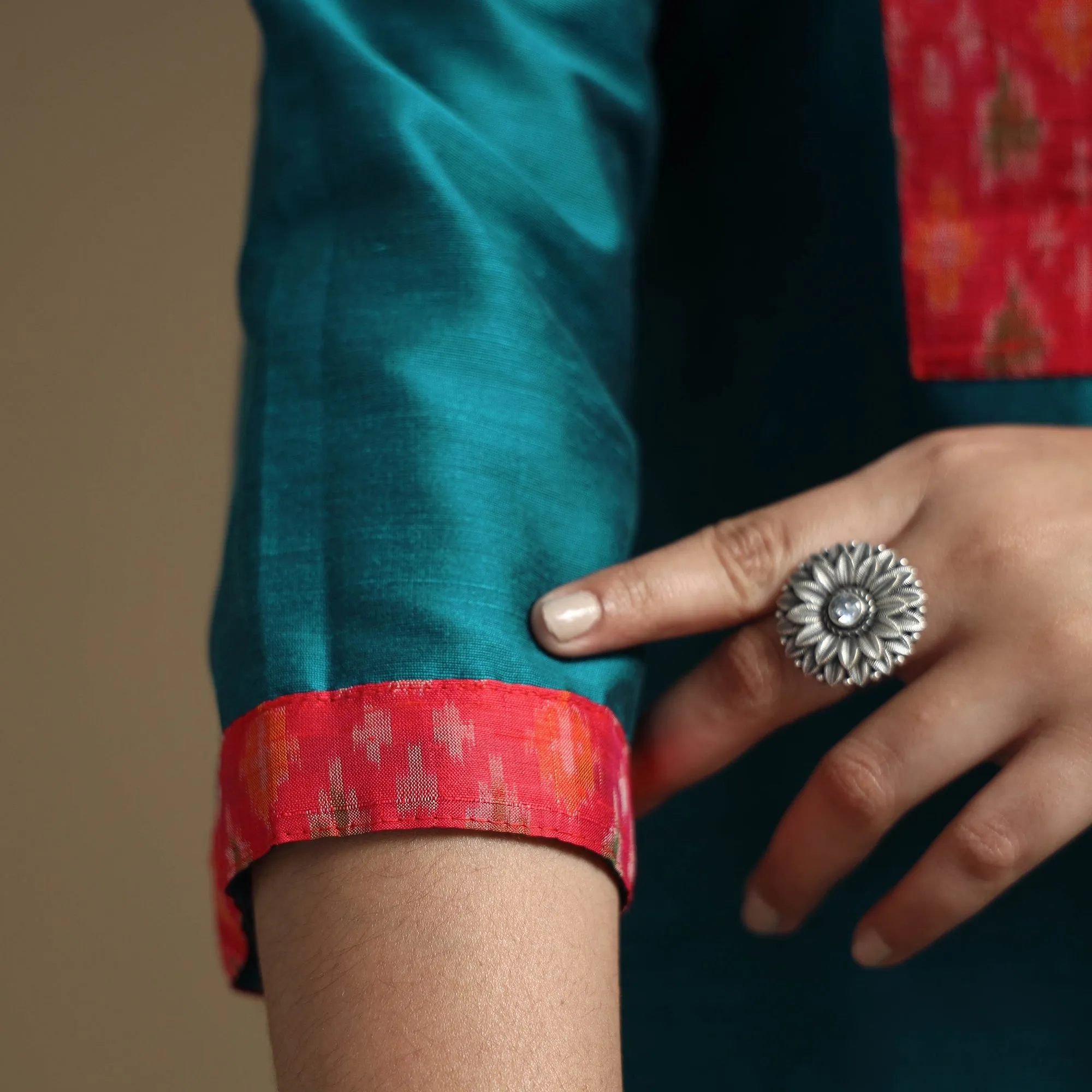 Blue - Plain Solid Slub Silk Straight Kurta sold by Itokri product image thumbnail 4