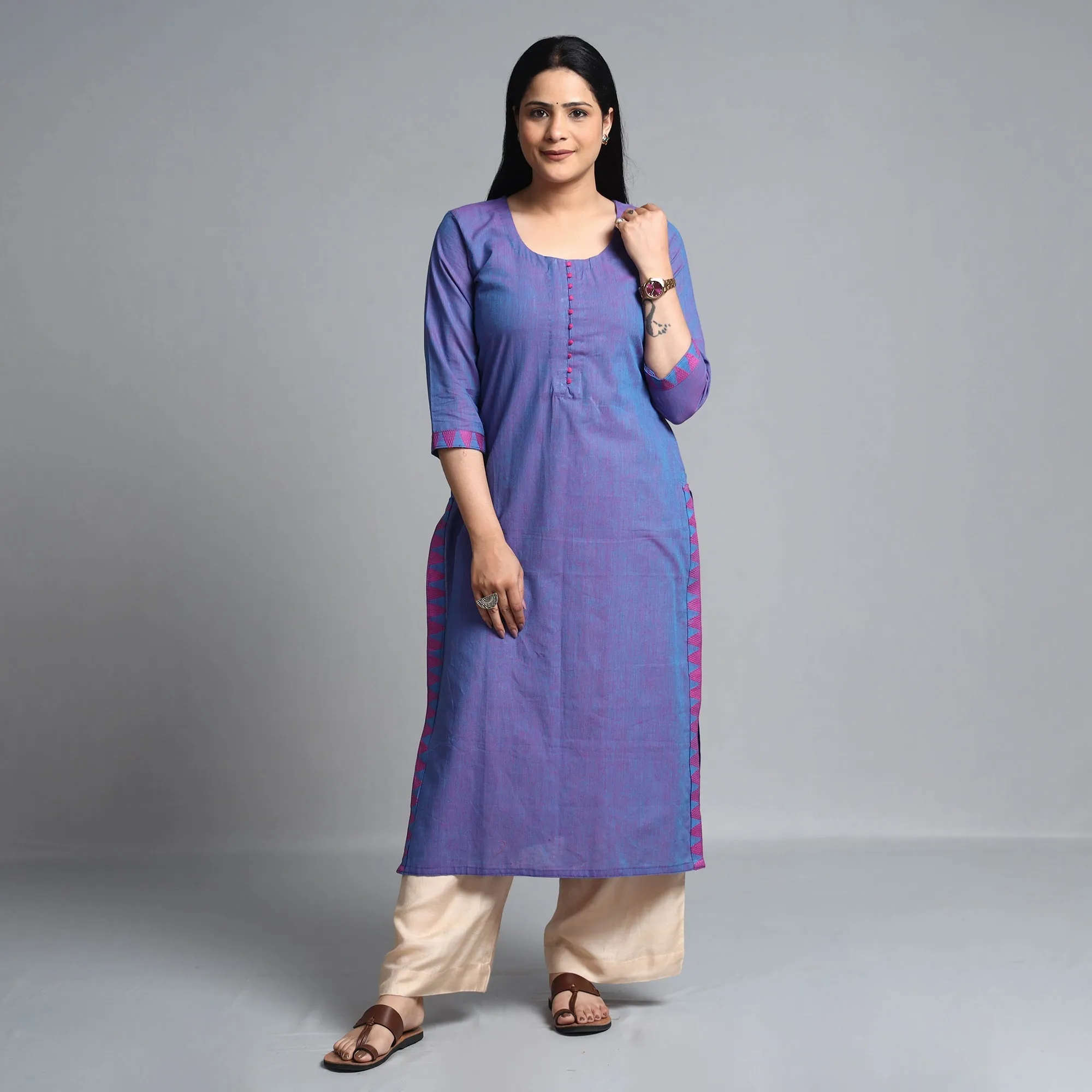 Blue - Dharwad Cotton Long Straight Kurta sold by Itokri product image thumbnail 3