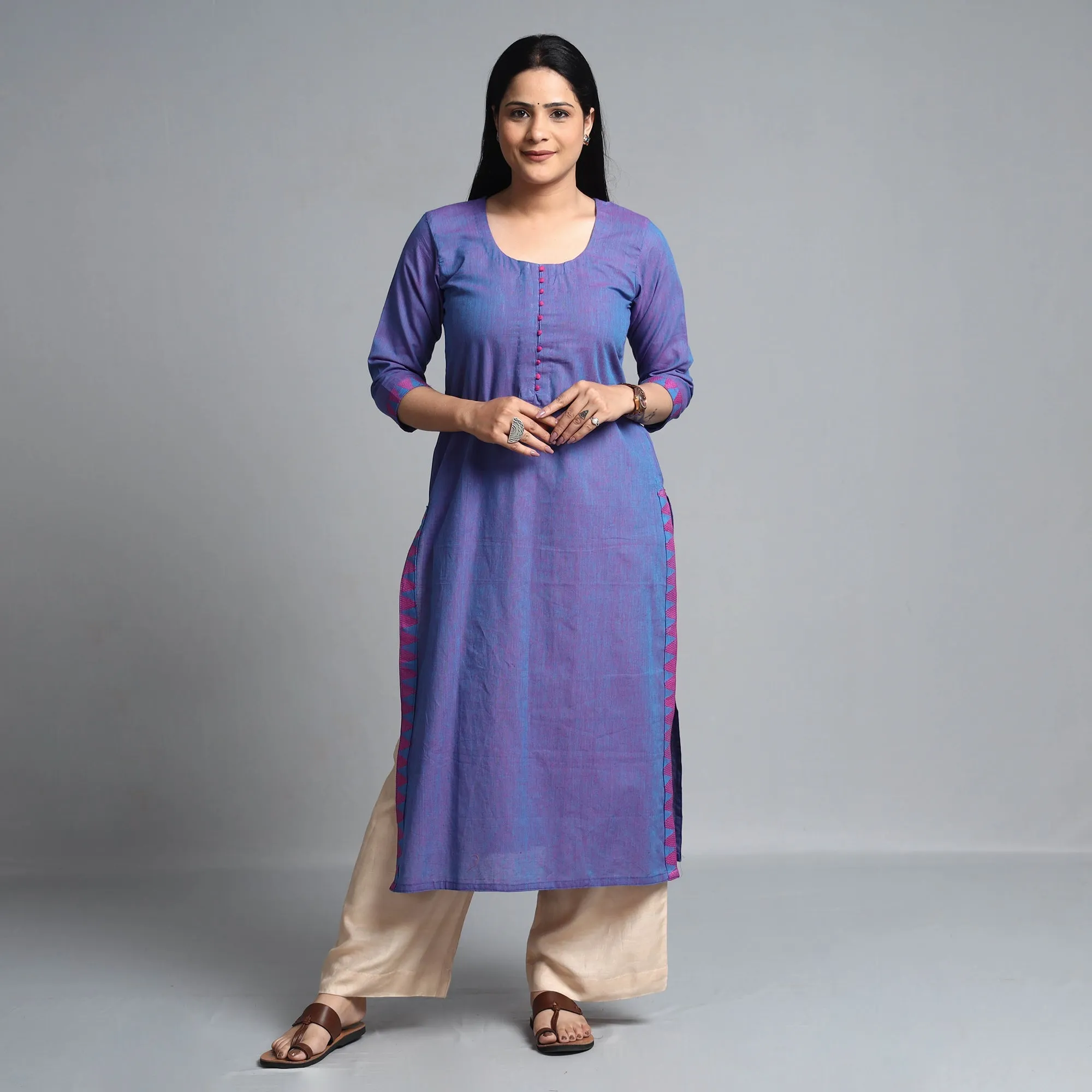 Blue - Dharwad Cotton Long Straight Kurta sold by Itokri product image thumbnail 2