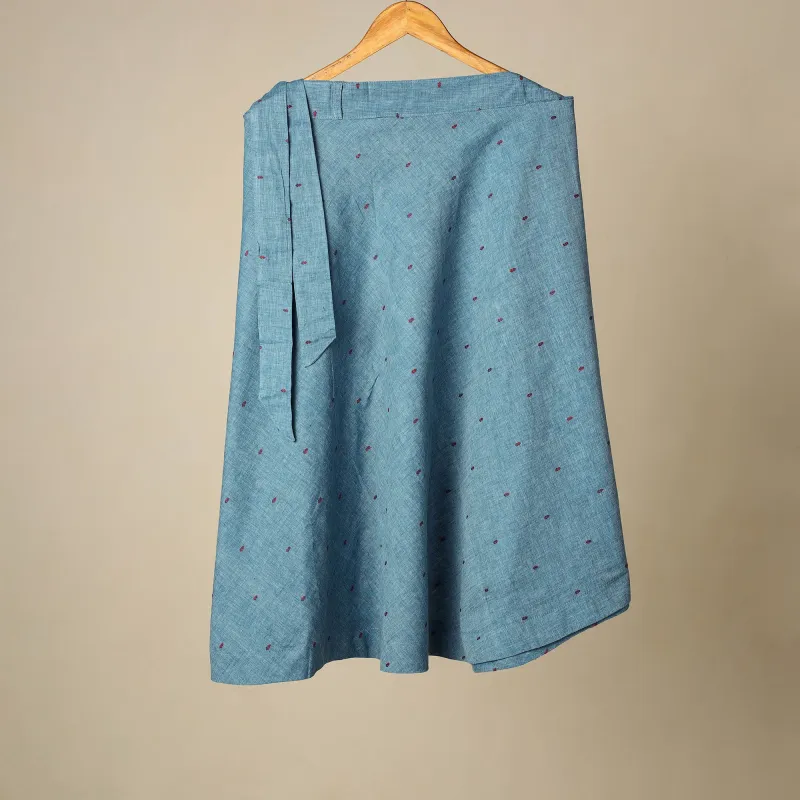 Blue - Jacquard Weave Cotton Wrap Around Skirt 46 sold by Itokri