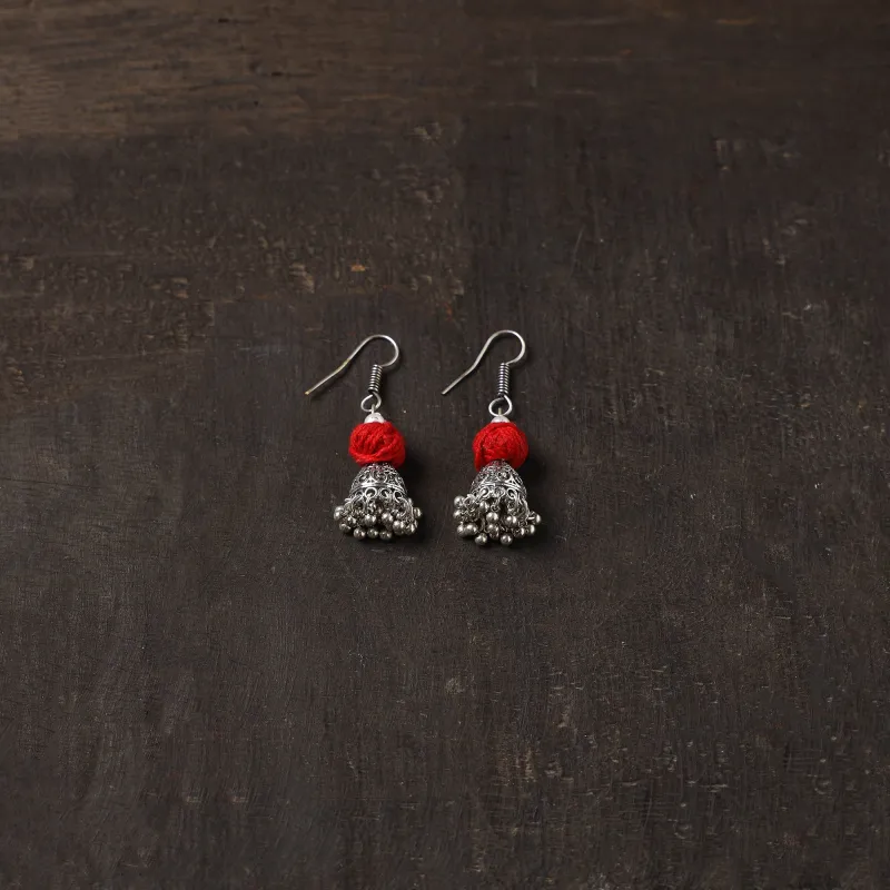 Red - Ayushi German Silver Jhumki Earrings sold by Itokri