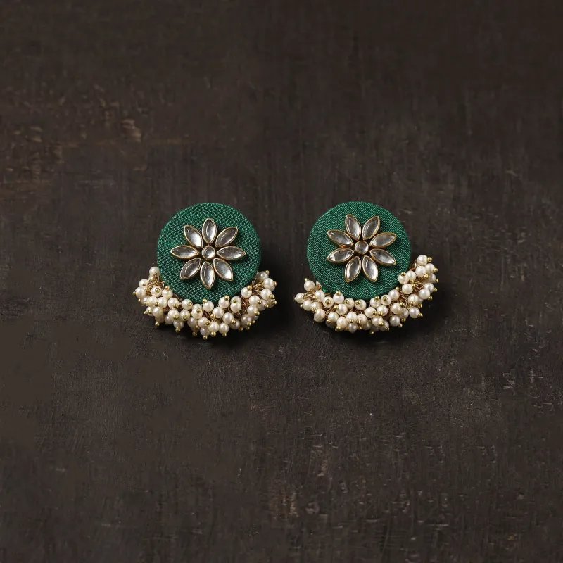 Green - Zara Fabart Earrings with Kundan & Beads made by Itokri