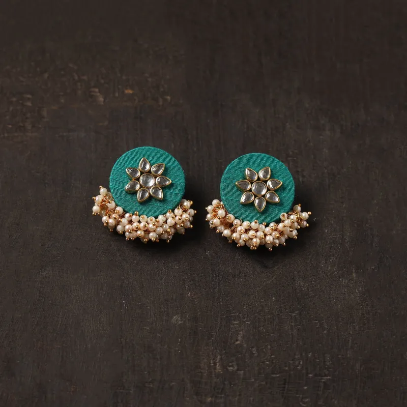 Green - Naimat Fabart Earrings with Kundan & Beads sold by Itokri