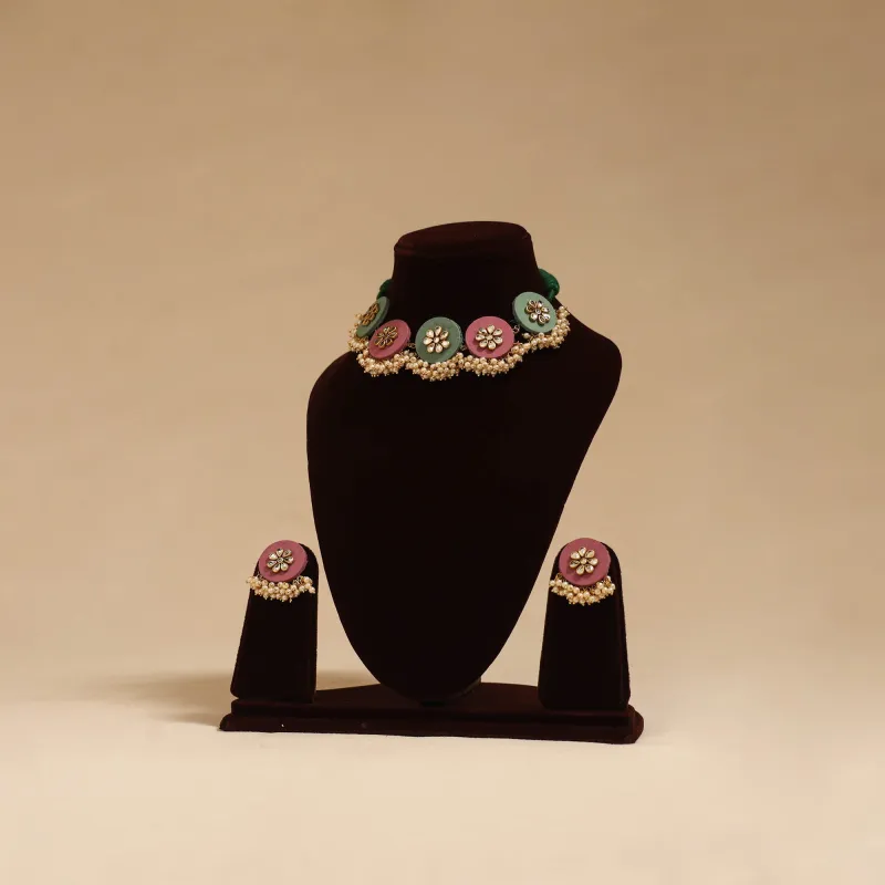 Multicolor - Handmade Fabart Choker Necklace Set with Kundan & Beads 01 made by Itokri