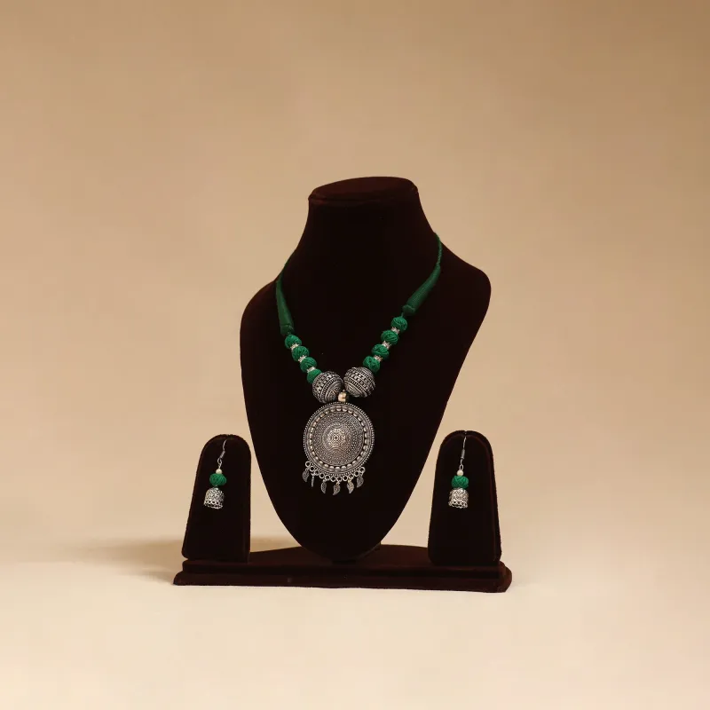 Green - German Silver Thread Beads Necklace Set 26 sold by Itokri