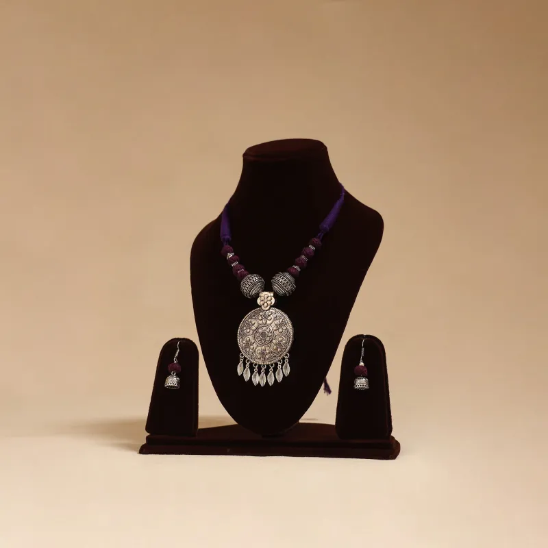 Purple - German Silver Thread Beads Necklace Set 24 sold by Itokri